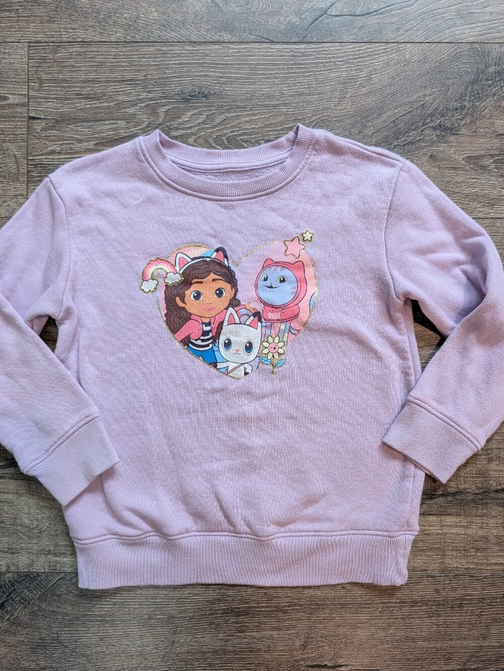 Gabby's Dollhouse Size 6x Sweatshirt Fleece Light Purple Rainbow Pandy Paws